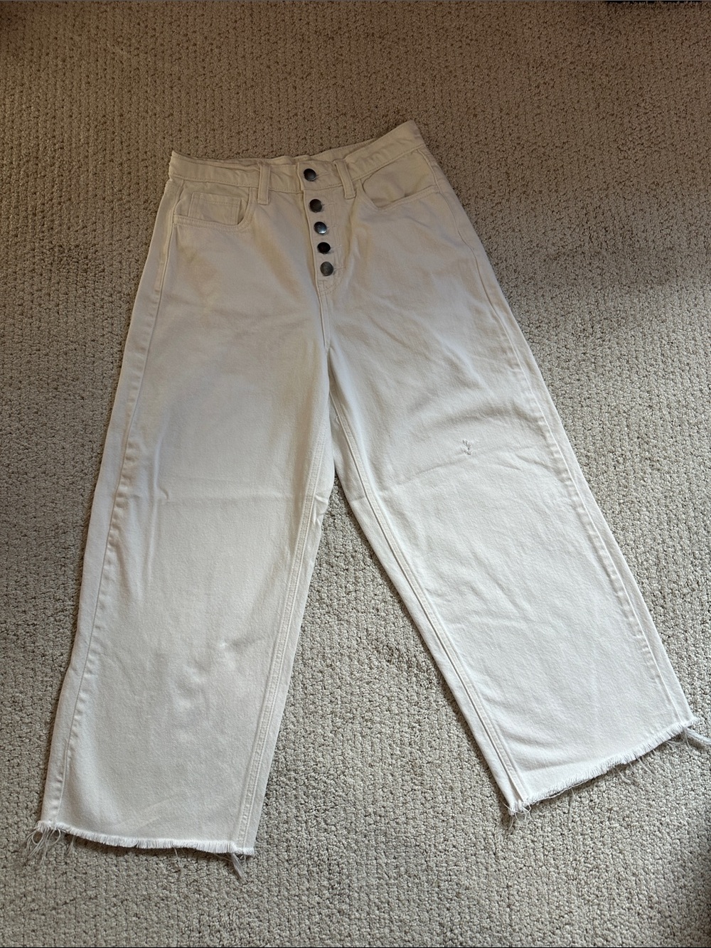 bohme Cream Wide Leg Button-Fly Jeans